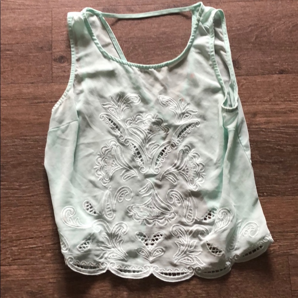 Mint green embroidered tank